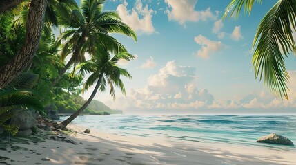 Obraz premium Tropical Beach Sea Shore with Palm Trees: 8K Transparent