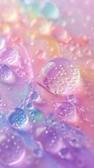 Water drops on a colorful, iridescent surface