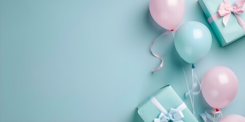 Gender Reveal Party Invitation featuring Balloons, Presents, and a Pink/Blue Theme. Concept Gender Reveal Party, Balloons, Presents, Pink Theme, Blue Theme