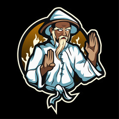 kung fu grandpa mascot logo design