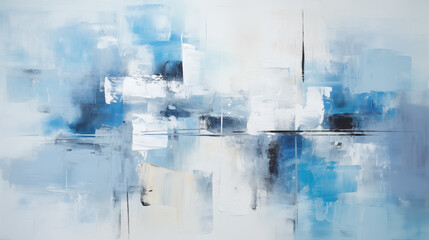 Abstract painting in blue and white , modern decoration. Abstract and minimalist oil painting background with copy space.