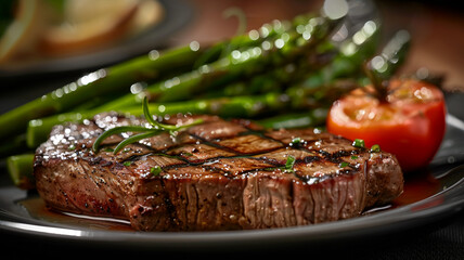 Grilled steak and asparagus a gourmet meal, AI Generative