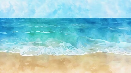 Watercolor Illustration of Sand Beach and Sea