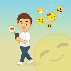 Young Man Finding Happy Emoji With Smartphone