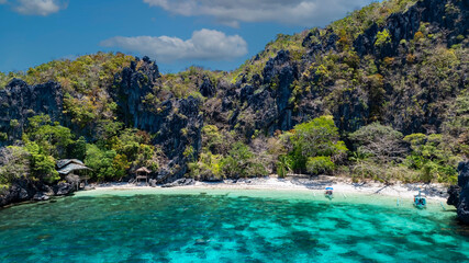 Coron, Palawan, Philippines, aerial view of beautiful lagoons and limestone cliffs.