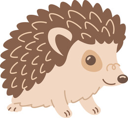 Cute smiling hedgehog doodle hand drawn character. Adorable forest animal in linear cartoon style illustration