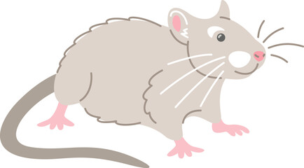 Rat pet doodle hand drawn character. Cute smiling rodent animal in linear cartoon style illustration