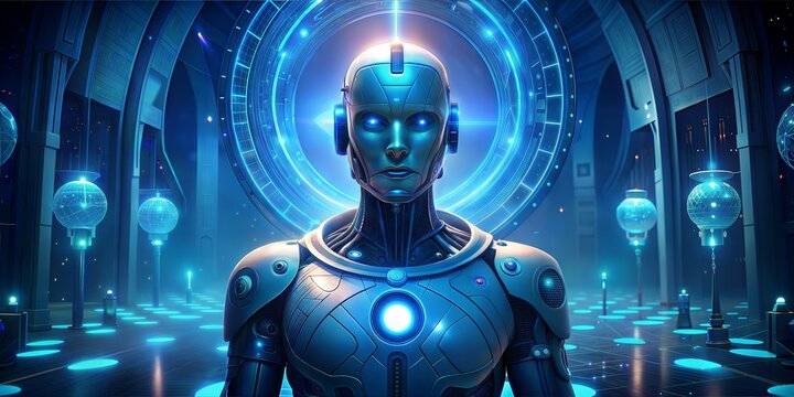 futuristic cyborg with alien pose