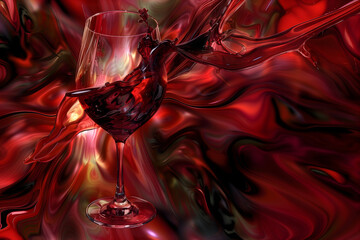 Red wine glass on an elegant and sophisticated background of moving red wine.