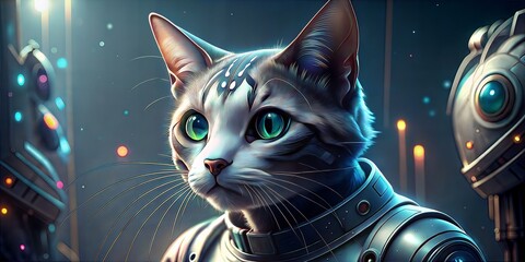 Obraz premium futuristic robot cat in a black background