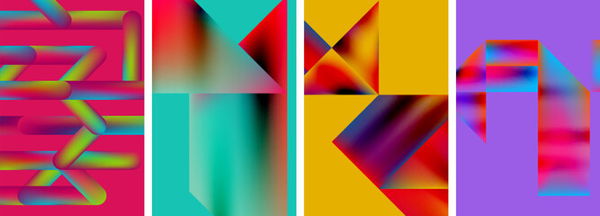 Set of colorful geometric posters - round shapes and circles with fluid color gradients. Abstract backgrounds for wallpaper, business card, cover, poster, banner, brochure, header, website