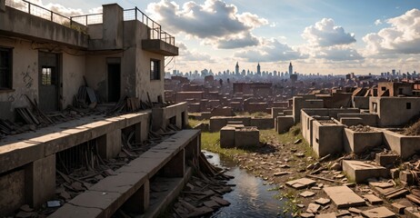 aerial view of medieval urban city town with tall buildings, houses, and towers cityscape. fantasy ancient european wasteland style.