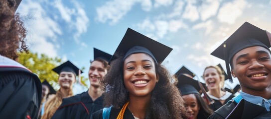 Obraz premium A group of students dressed in black hoodies and gowns captured the youthful faces of a group laughing and embracing as they celebrated life's big moment