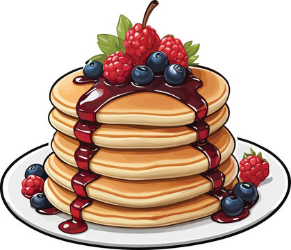 recommend clip art: Delicious Pancakes butter and Syrup with Fruits Clipart Vector Illustrations 