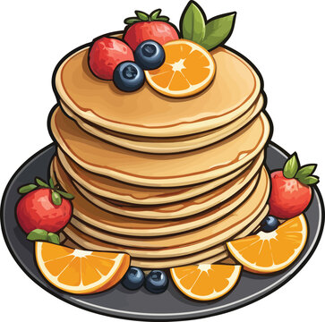 recommend clip art: Delicious Pancakes butter and Syrup with Fruits Clipart Vector Illustrations 
