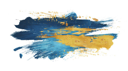 blue and gold grunge brush strokes paint isolated white background.
