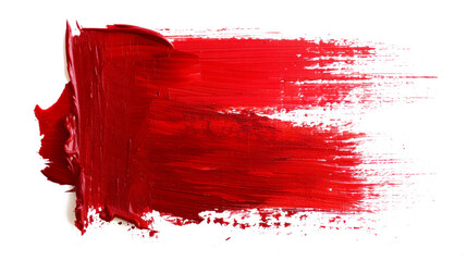 Red brush strokes paint isolated white background.