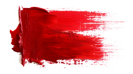 Red brush strokes paint isolated white background.