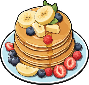 recommend clip art: Delicious Pancakes butter and Syrup with Fruits Clipart Vector Illustrations 