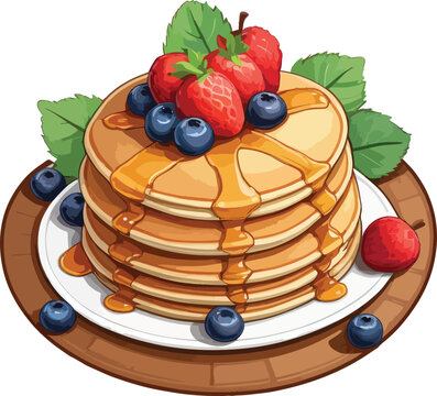 recommend clip art: Delicious Pancakes butter and Syrup with Fruits Clipart Vector Illustrations 
