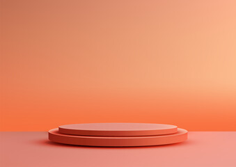Minimal 3D Red Podium on Bright Pink Platform with Deep Orange Background for Product Display