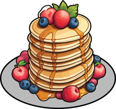 recommend clip art: Delicious Pancakes butter and Syrup with Fruits Clipart Vector Illustrations 