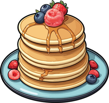 recommend clip art: Delicious Pancakes butter and Syrup with Fruits Clipart Vector Illustrations 