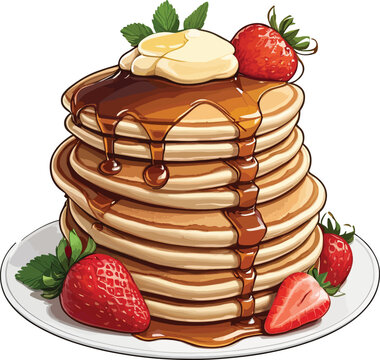 recommend clip art: Delicious Pancakes butter and Syrup with Fruits Clipart Vector Illustrations 