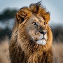 Fototapeta premium Majestic Male Lion Gazing Into The Distance in African Savanna