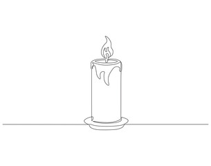 Obraz premium Continuous one line drawing of candle light. One line drawing illustration of candle. Romantic candle concept Single line. Editable outline.
