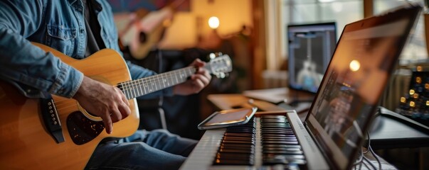 Virtual Music Lesson - Student Practicing Instrument with Online Tutor