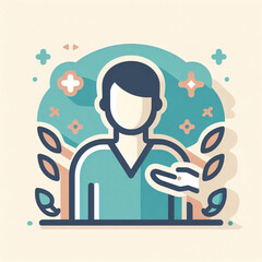Fototapeta premium man watering plants flat colors icon