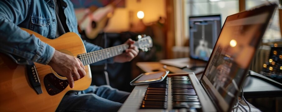 Virtual Music Lesson - Student Practicing Instrument with Online Tutor