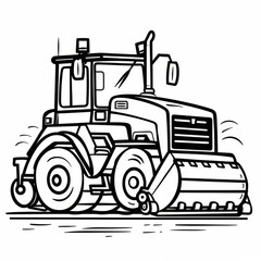 Naklejka premium Black and white line drawing of a road roller, illustrating its use in construction projects, perfect for technical and educational purposes.