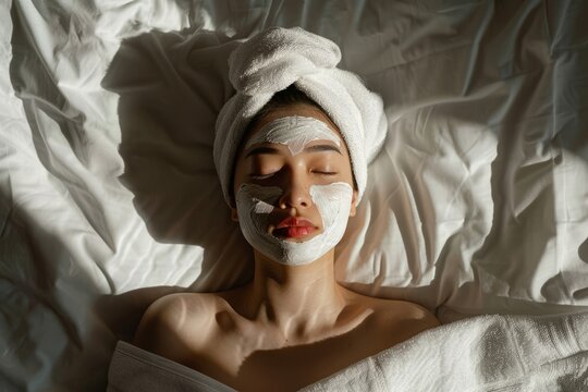 The implementation of facial metabolism, facial massage and moisturizing, wearing a mask on the face