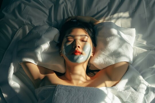 The implementation of facial metabolism, facial massage and moisturizing, wearing a mask on the face