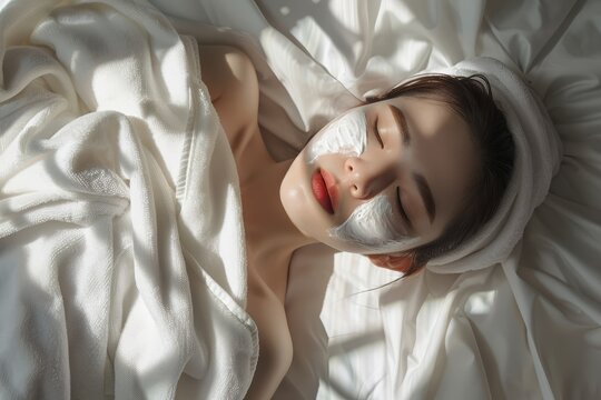 The implementation of facial metabolism, facial massage and moisturizing, wearing a mask on the face