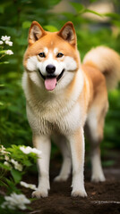 Gorgeous, Playful and Majestic Akita Dog in a Vibrant Outdoor Setting Displaying Breed's Unique Traits.