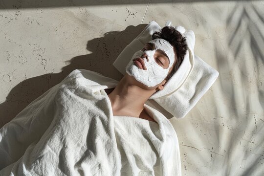 The implementation of facial metabolism, facial massage and moisturizing, wearing a mask on the face