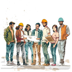 Positive male and female architects working in collaboration discussing ideas and satisfied with productive job,professional group of designers drafting project pondering on sketch and successful plan