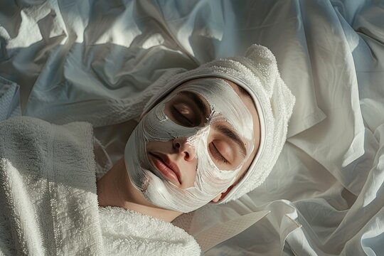 The implementation of facial metabolism, facial massage and moisturizing, wearing a mask on the face