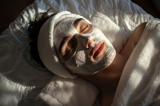 The implementation of facial metabolism, facial massage and moisturizing, wearing a mask on the face
