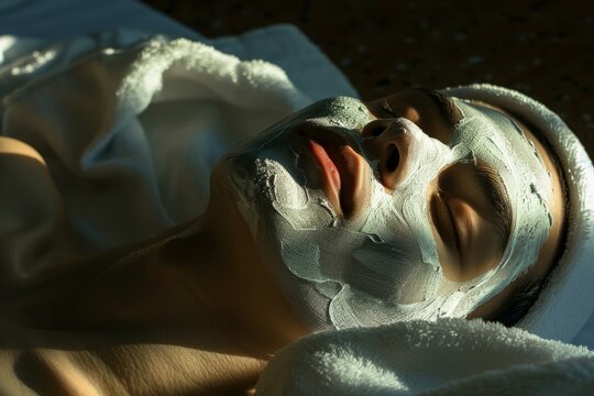 The implementation of facial metabolism, facial massage and moisturizing, wearing a mask on the face