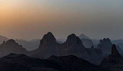 Sunrise over the mountains in the desert