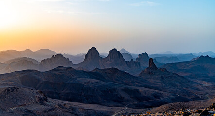Sunrise over the mountains in the desert