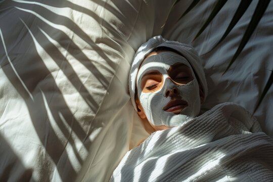 The implementation of facial metabolism, facial massage and moisturizing, wearing a mask on the face