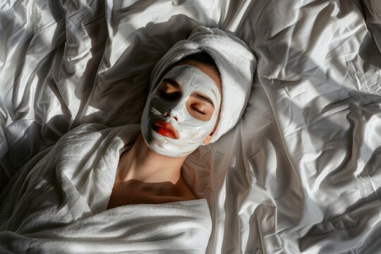 The implementation of facial metabolism, facial massage and moisturizing, wearing a mask on the face