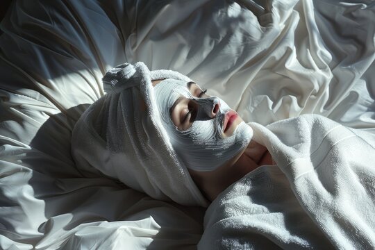 The implementation of facial metabolism, facial massage and moisturizing, wearing a mask on the face