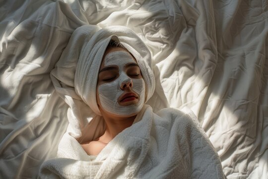 The implementation of facial metabolism, facial massage and moisturizing, wearing a mask on the face