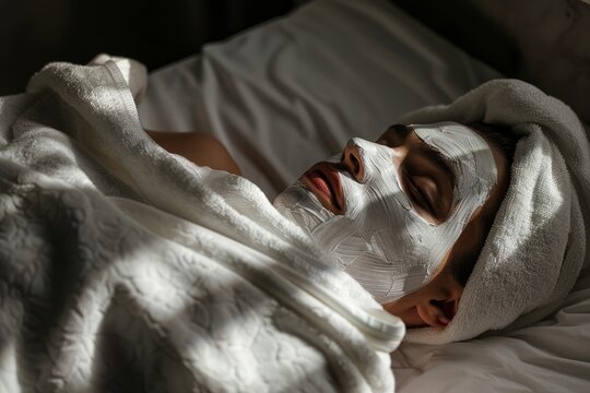 The implementation of facial metabolism, facial massage and moisturizing, wearing a mask on the face